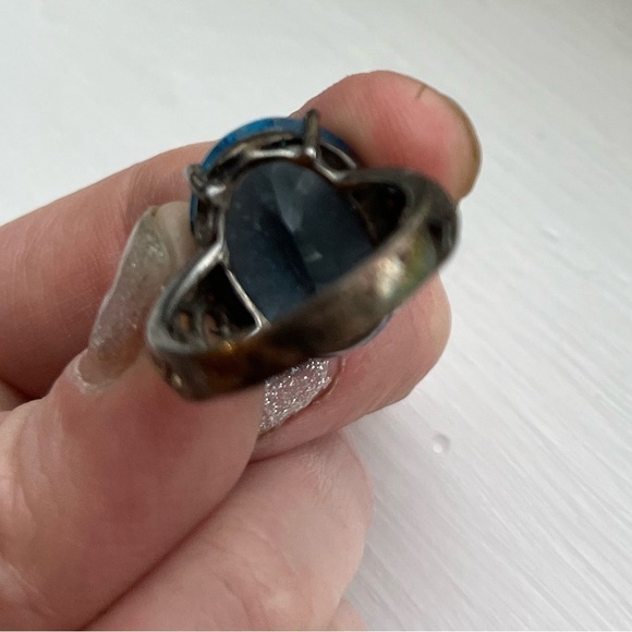 Vintage HUGE Blue Topaz and 925 Sterling Silver Ring, Boho Chunky Cocktail - Picture 11 of 12